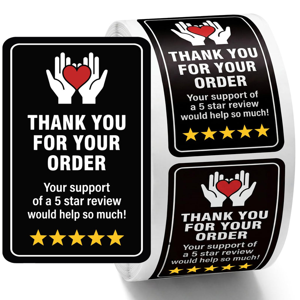 Fulmoon 500 Pcs Thank You for Your Order Stickers 2",Square,Black Black Square