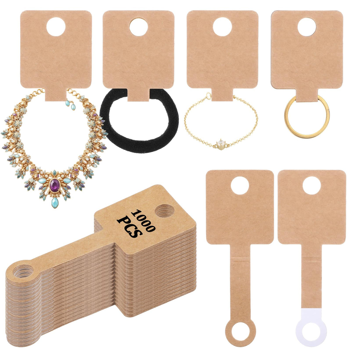 1000 Pcs Self Adhesive Bracelet Display Cards, Necklace Cards for Selling Jewelry, Hanging Bracelet Packaging Card, for Keychain, Earring, Necklace, Hairband and Scrunchies, 3.93 X 1.57 Inches(Brown)