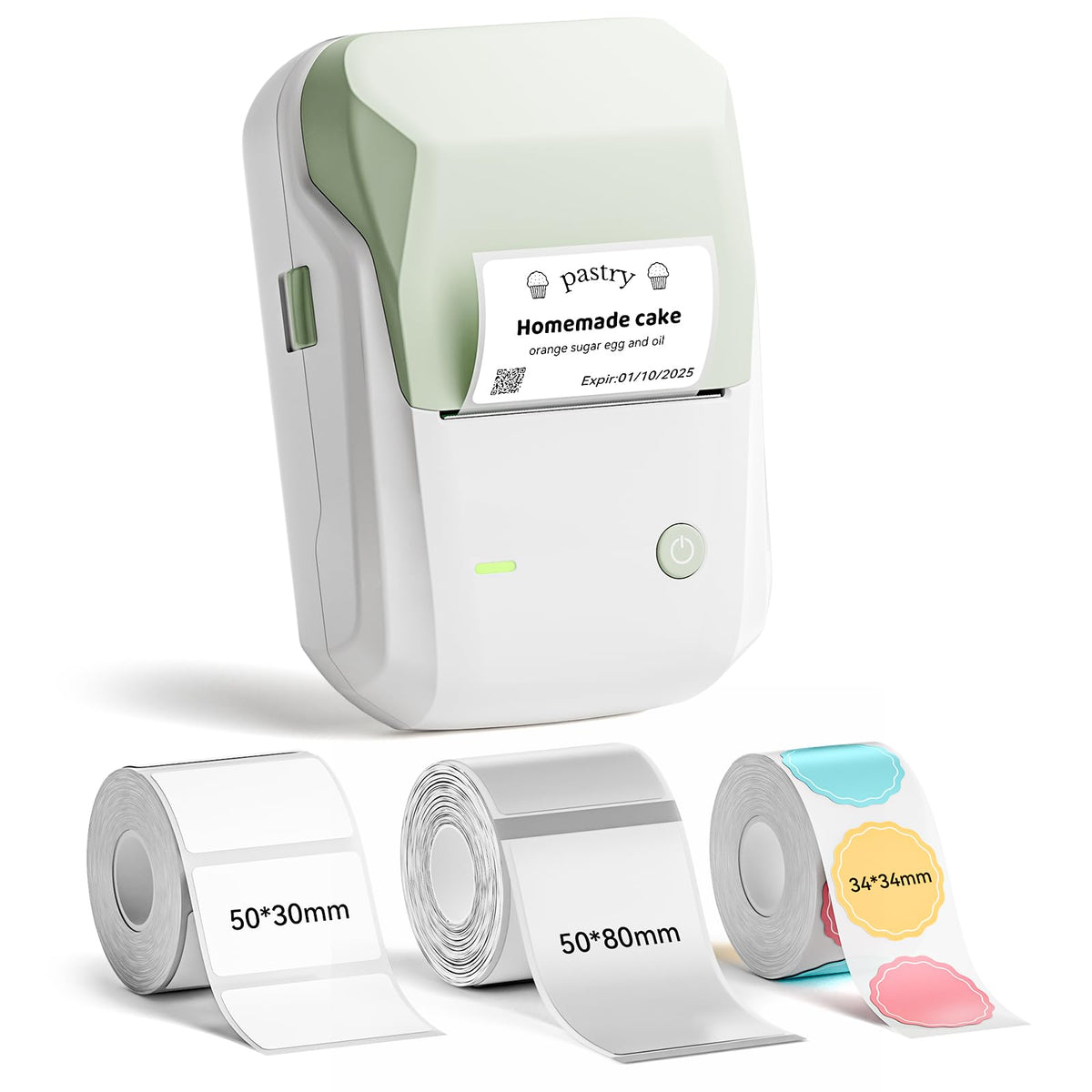 NIIMBOT B1 Label Maker Machine with 3 Tapes, 2Inch Thermal Label Printer Green 1 Printer+3 Roll Labels