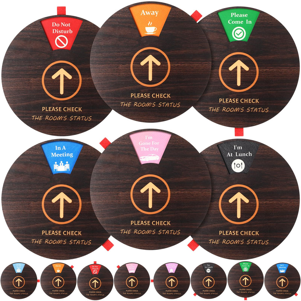 Chunful 6 Pcs 8" Large Office Door Sign 8 Status Options Wheel, Wood Color