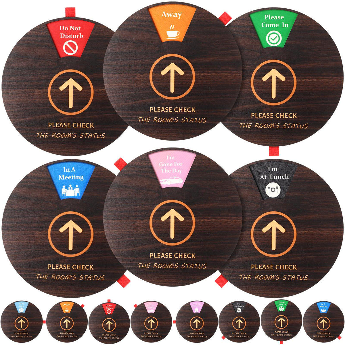 Chunful 6 Pcs 8" Large Office Door Sign 8 Status Options Wheel, Wood Color