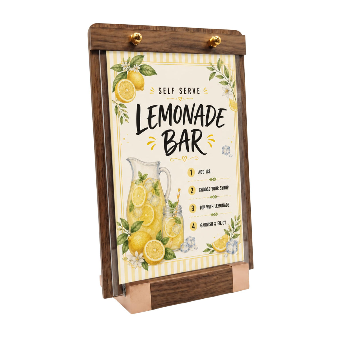 1 Pack Classy Sign Holder 8.5 x 11 with Slanted Wooden Base, Vertical Countertop Menu Display Stand for Coffee Shop, Bakery, Retail, Wedding 8.5x11, 1 Pack