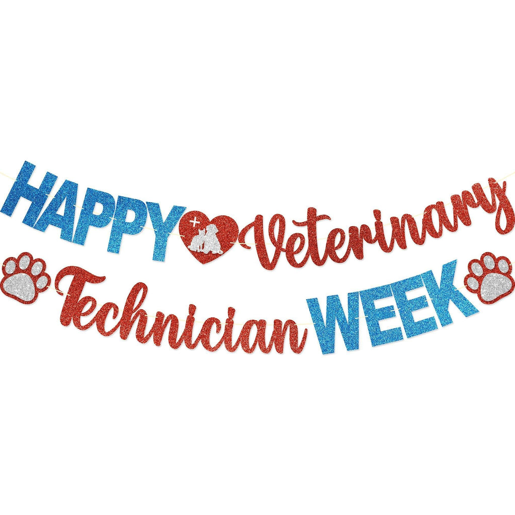 Happy Veterinary Technician Week Banner - NO DIY Vet Tech Week Decorations For Vet Technician Appreciation Gifts Glitter