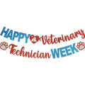 Happy Veterinary Technician Week Banner - NO DIY Vet Tech Week Decorations For Vet Technician Appreciation Gifts Glitter