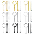 9 Sets 3 Tier Tray Hardware Kit Cake Stand Hardware for DIY Serving Stand, Tiered Plate with Round Crown Sunflower Style in Gold Silver Black, Heavy Metal Fittings for Dessert Cupcake Fruit Tray