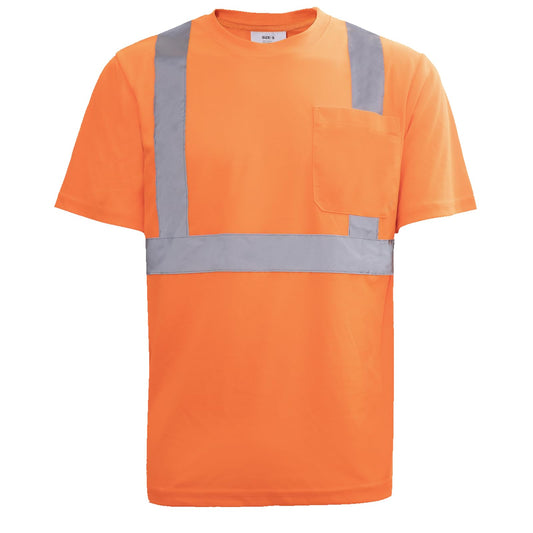 High Visibility Safety Shirts for Men,Short Sleeve, Quick Dry Birdeye, Reflective Tape, Construction Work Shirt Orange X-Large