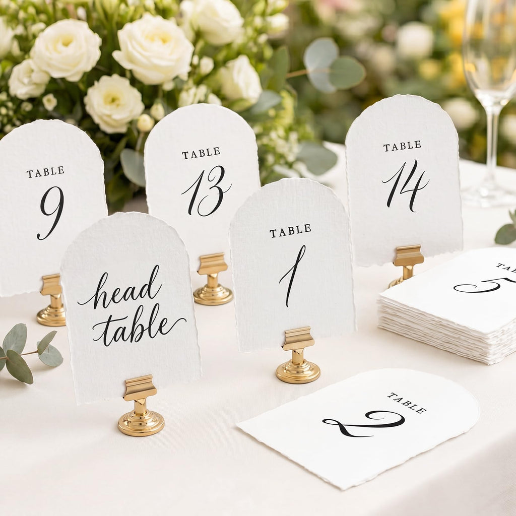 Batiyeer 21 Pcs Deckled Wedding Table Numbers 1-20 with Head Table, Black White