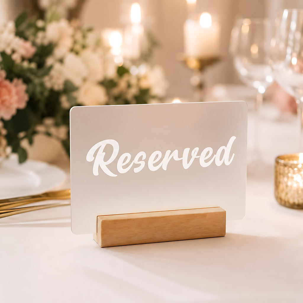 Acrylic Reserved Table Sign for Wedding with Beech Wood Base, 1 Set Frosted Reserved Table Sign (1 set)