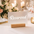 Acrylic Reserved Table Sign for Wedding with Beech Wood Base, 1 Set Frosted Reserved Table Sign (1 set)