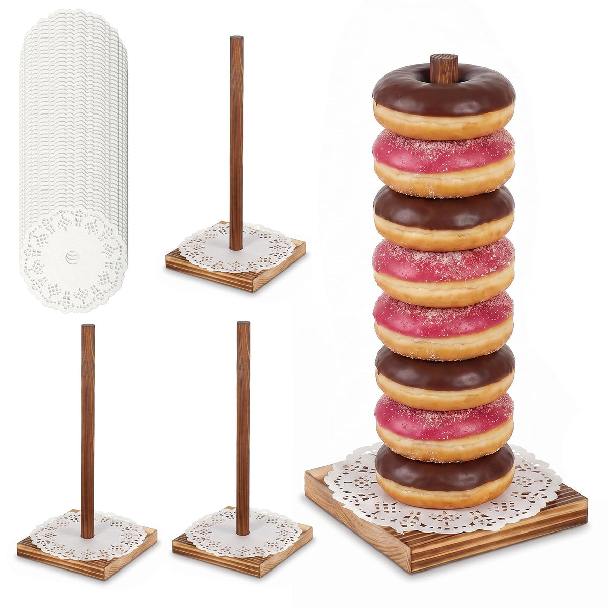 EupHHonycs 4PCS Farmhouse Donut Stand for Dessert Table Wooden Donut Holder