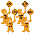 4 Pack Slow Down Kids at Play Signs for Street 16 x 12 Inches Double Sided Children Playing Safety Sign with Metal Stake Neighborhood Street Caution Yard Signs Orange 4