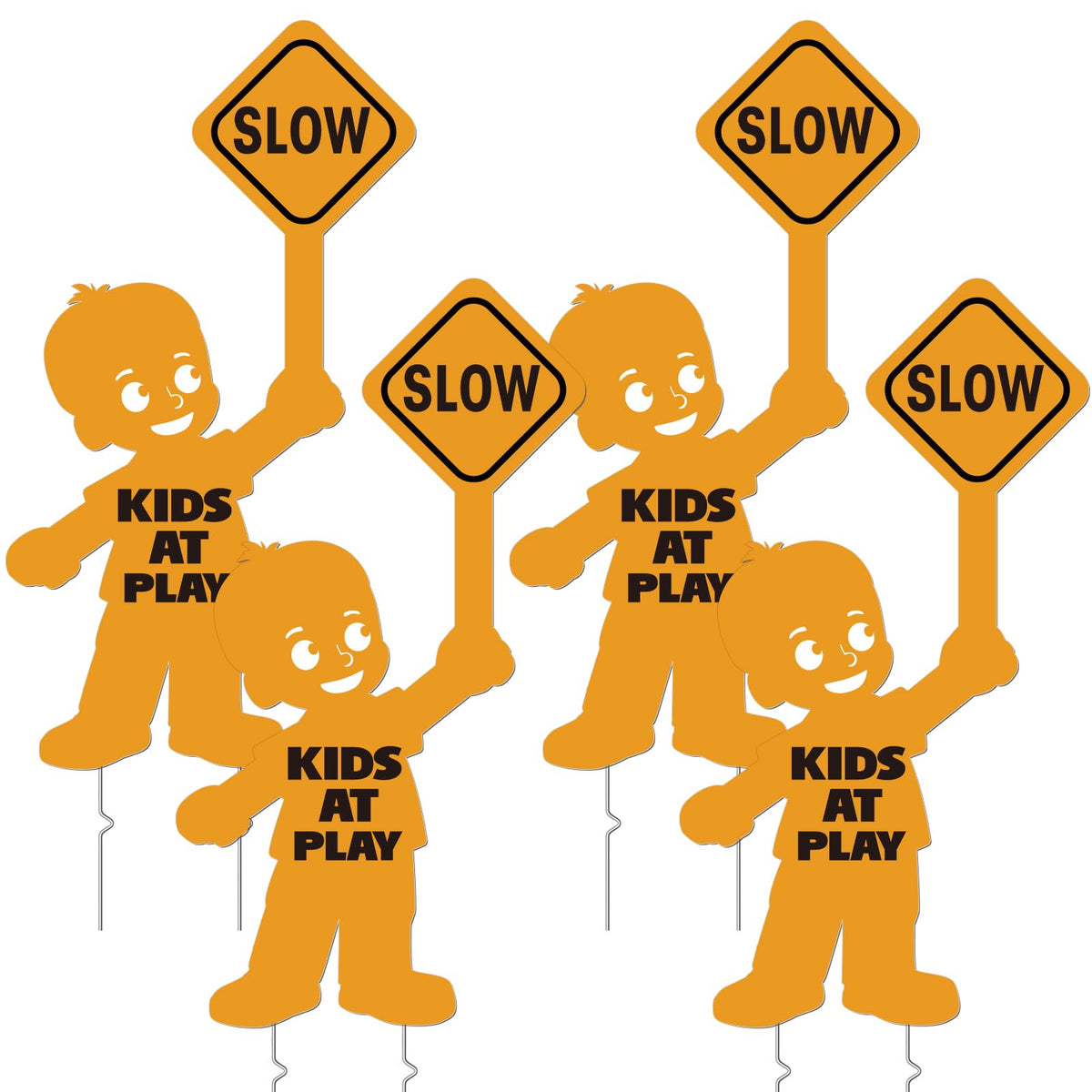 4 Pack Slow Down Kids at Play Signs for Street 16 x 12 Inches Double Sided Children Playing Safety Sign with Metal Stake Neighborhood Street Caution Yard Signs Orange 4