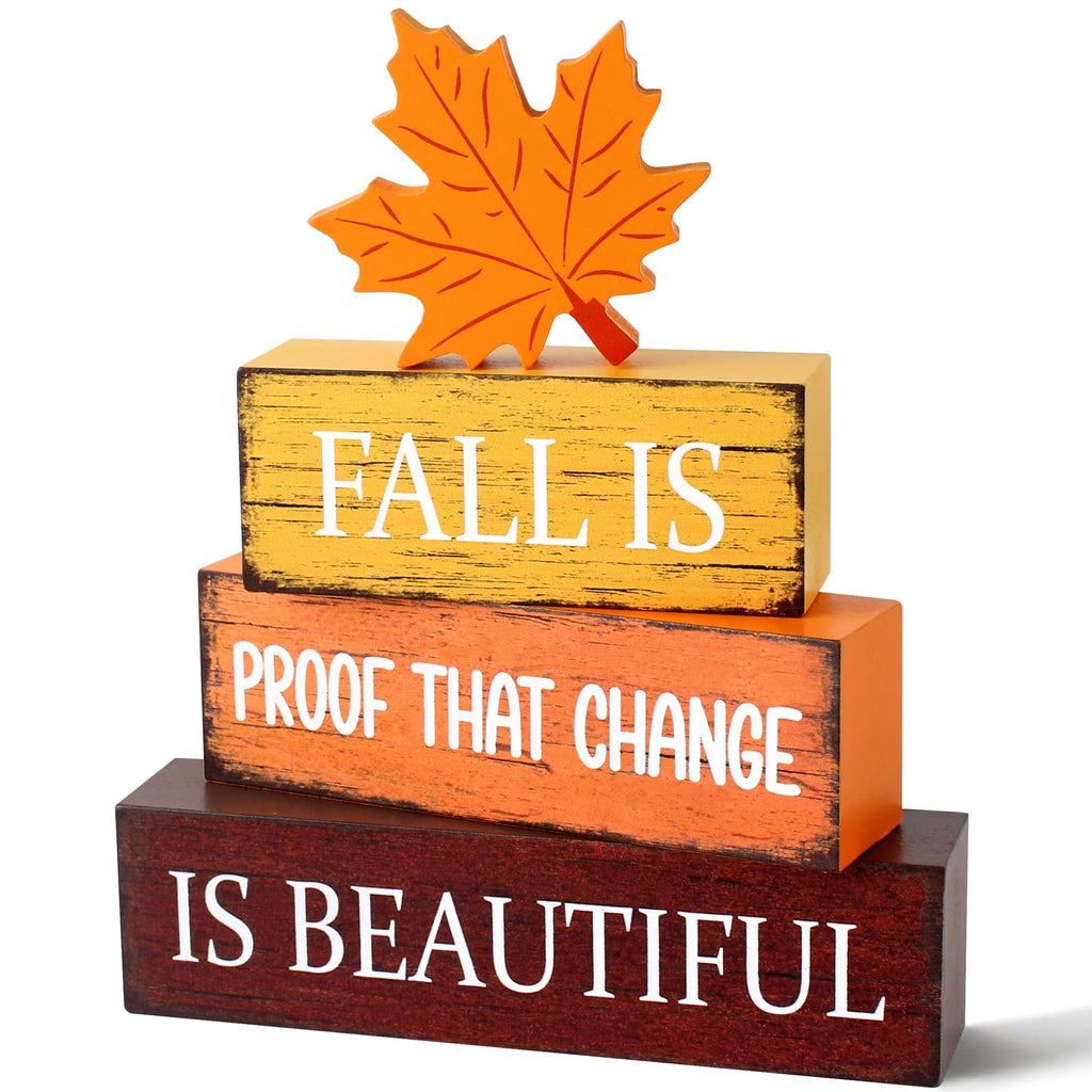 4 Pcs Fall Wooden Decor, Fall Table Decorations Gifts for Home A-Beautiful for Fall
