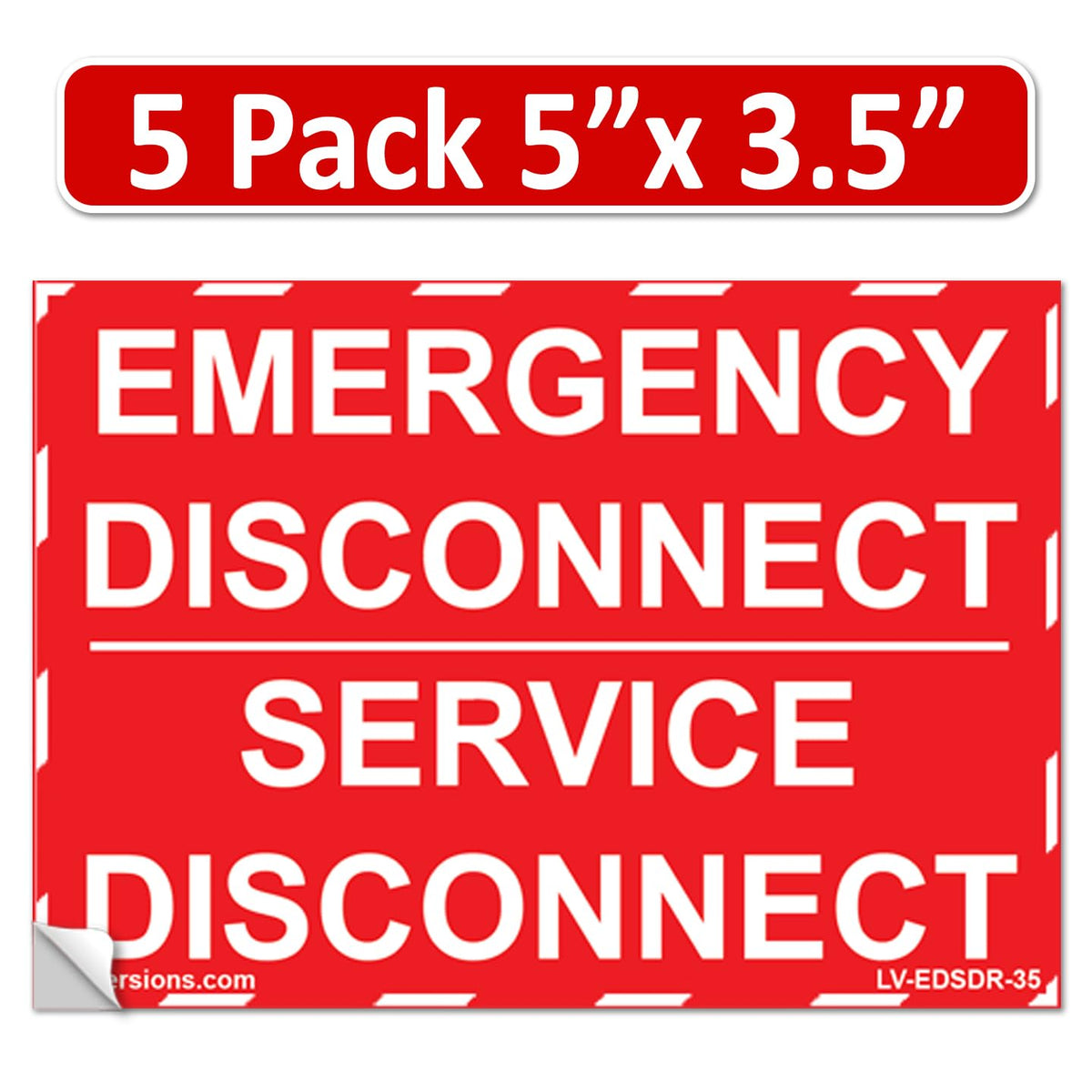 NEC 2025 Compliant - RED 5"x 3.5" Emergency Disconnect Service Labels Decal Sign Notice Sticker Elerctrical Panel Vinyl Waterproof (5 Pack)