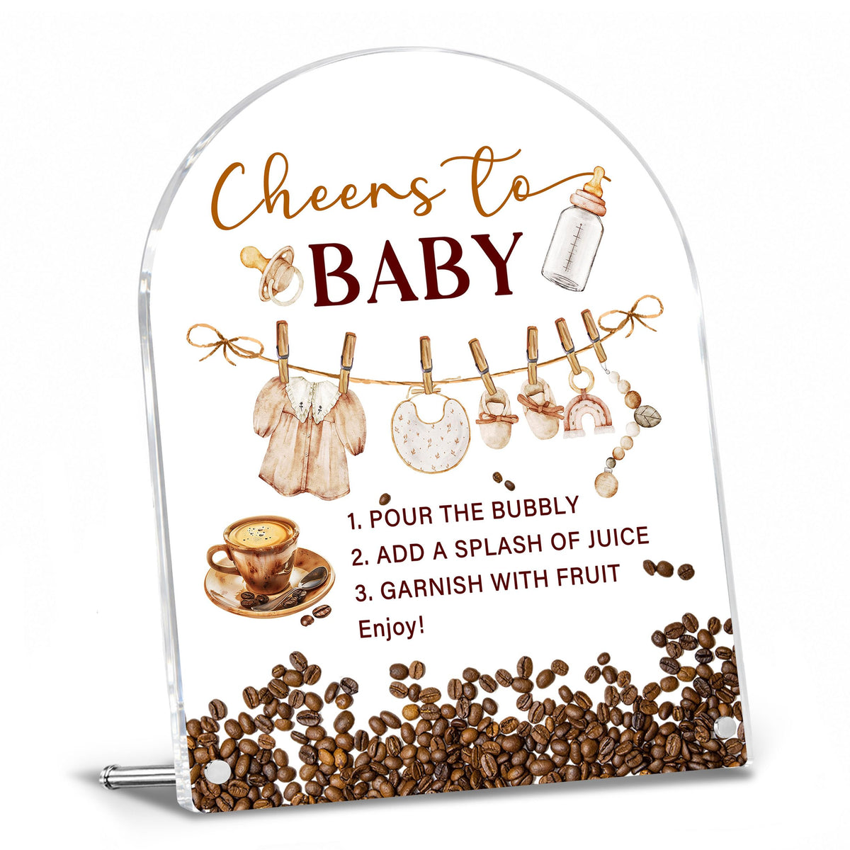 Mimosa Bar Sign, Coffee Bean Acrylic Sign with Stand, Baby is Brewing Baby Shower Decoration, Baby Shower Welcome Sign, Party Decor Supplies dark brown