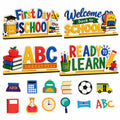 5 Pcs Back to School Decorations, Wooden Table Sign Set, First Day of School Desk Decor for Classroom Teacher Office Homeschool Bus–double-sided