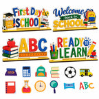 5 Pcs Back to School Decorations, Wooden Table Sign Set, First Day of School Desk Decor for Classroom Teacher Office Homeschool Bus–double-sided