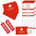 MEDMAX 8 Pack Emergency Medical Cards with 2 Pack Double Sided Medical Supplies Inside Luggage Tag, Red