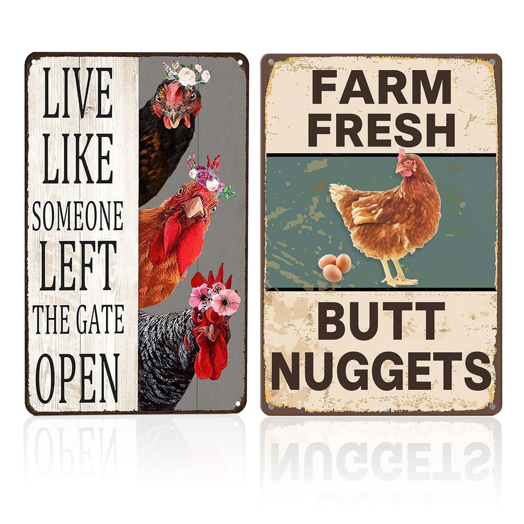 2PCS Chicken Coop Decor, Farmhouse Chicken Signs with Construction, Rustic Chicken Decorations for Outdoor Coops, Set of Two Chicken Coop Signs Measuring 20x30cm