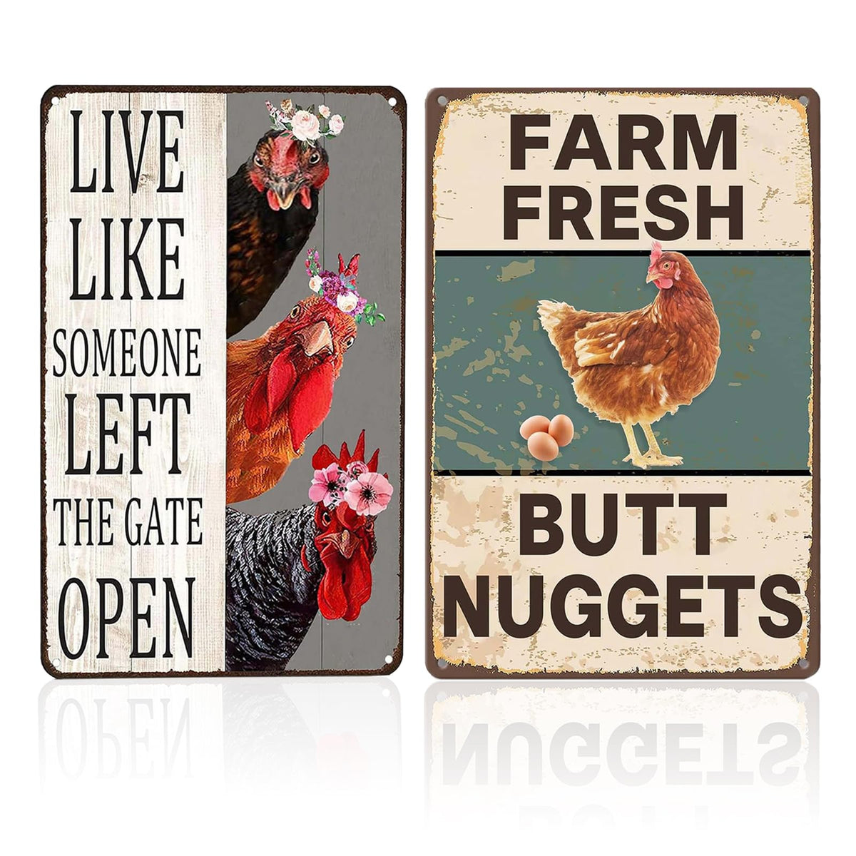 2PCS Chicken Coop Decor, Farmhouse Chicken Signs with Construction, Rustic Chicken Decorations for Outdoor Coops, Set of Two Chicken Coop Signs Measuring 20x30cm