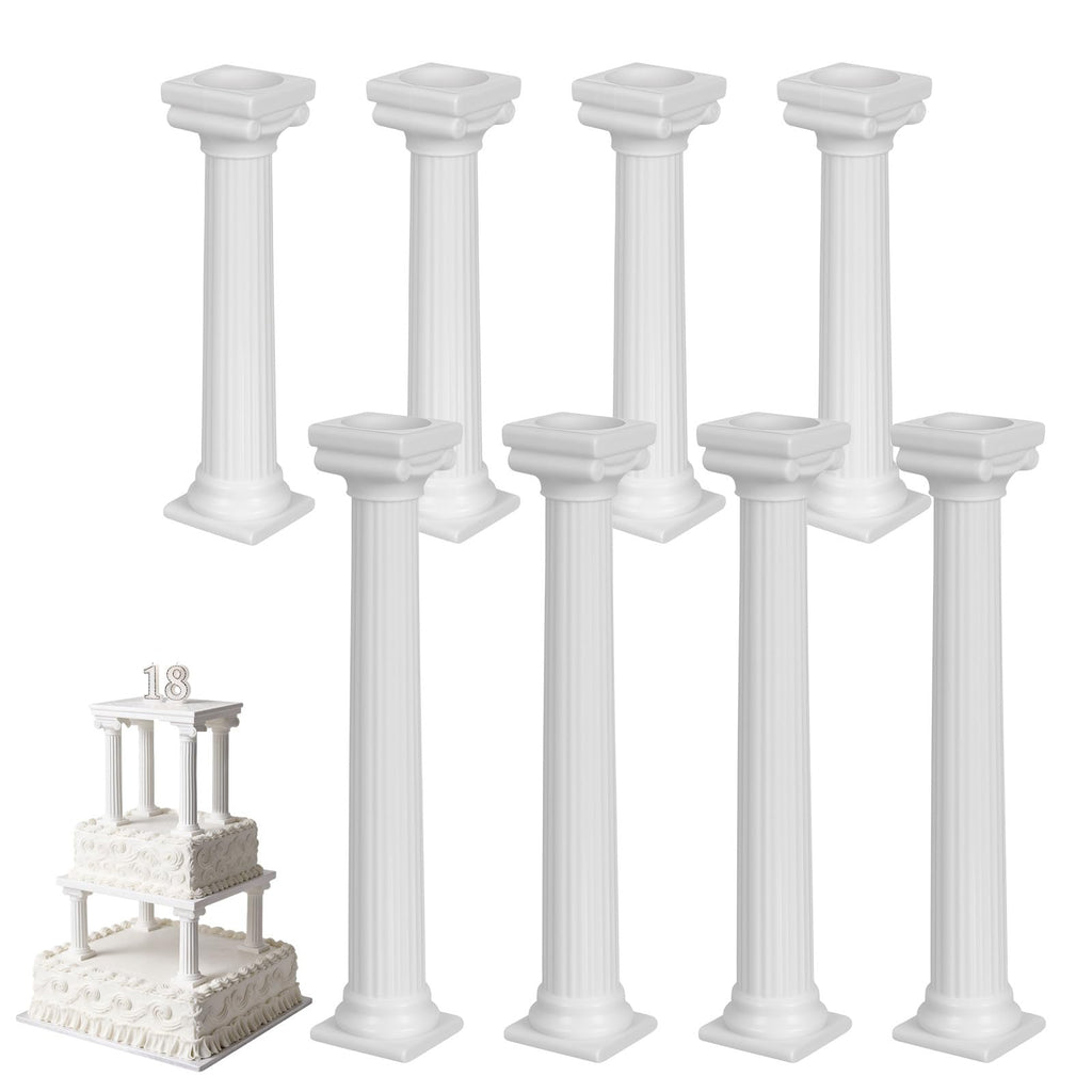 STOBOK 8pcs White Roman Column Pillars, Tiered Cake Support Stands
