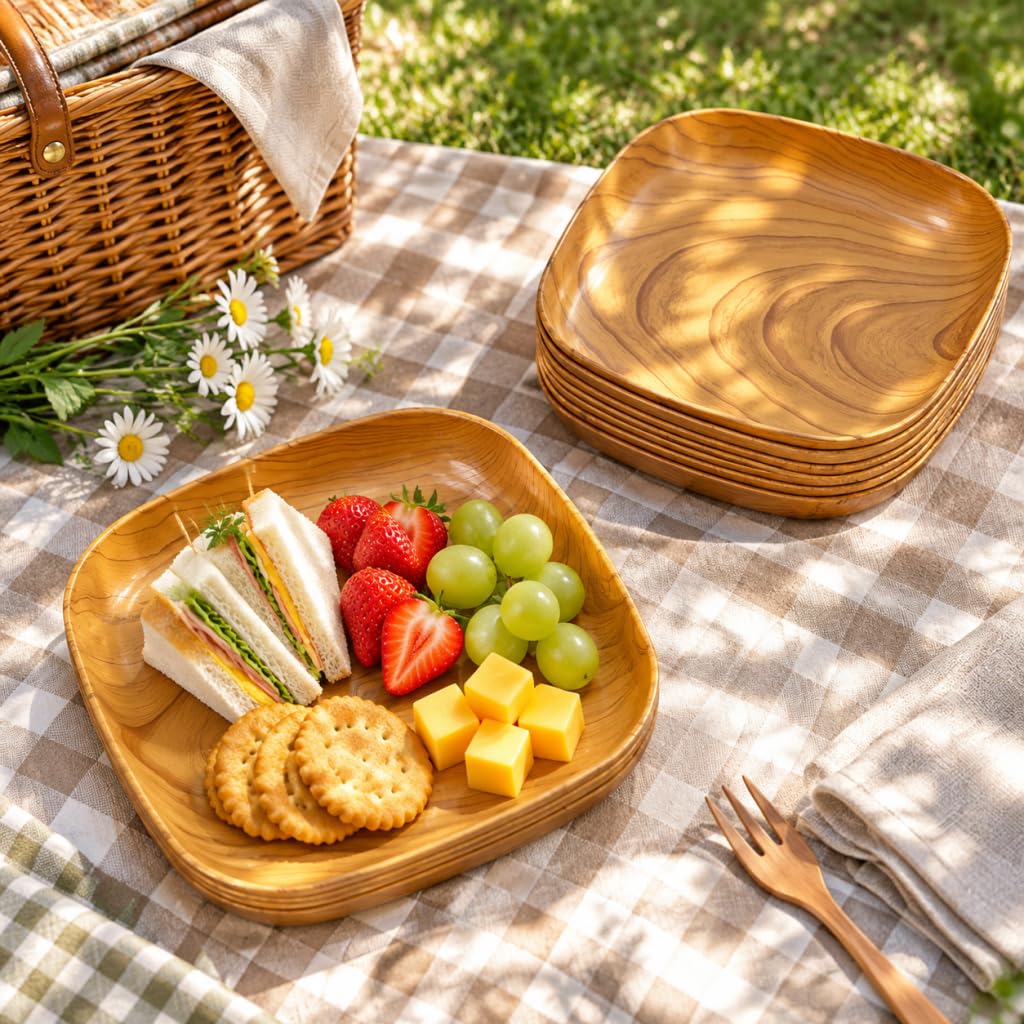 6PCS Wood-grain pattern multi-functional bone-serving dish