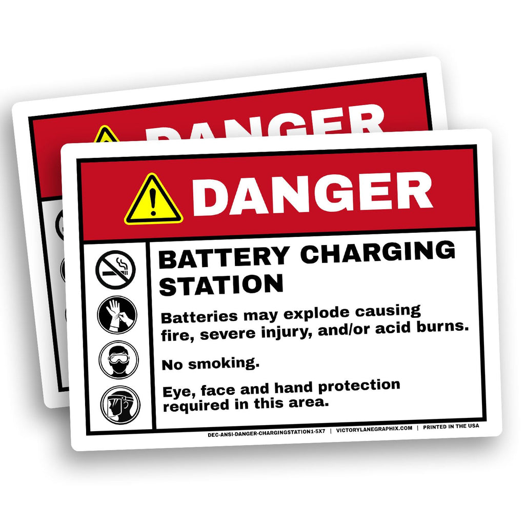 ANSI Danger Battery Charging Station Labels 5” x 7” (2-Pack) – Industrial Safety Decals for Charging Areas, Forklift Batteries, Garages & Shops, ChargingStation#1