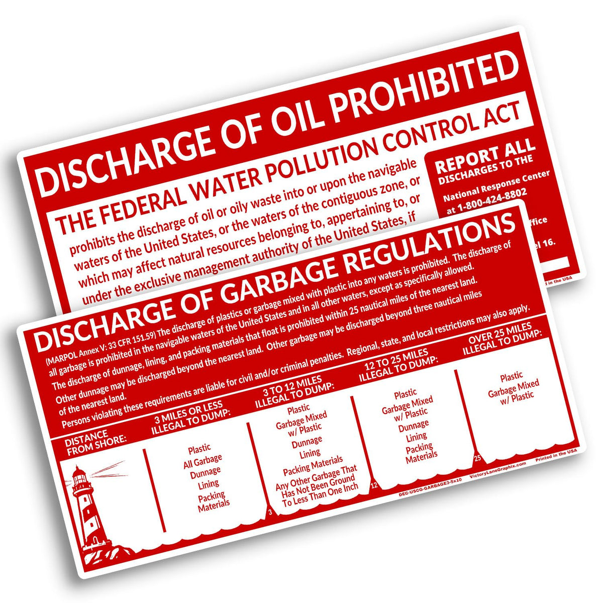 USCG Required Boat Placards 5"x10" Red – Oil Discharge & Garbage Regulations Stickers – Laminated Marine Compliance Decals for Boats, Yachts & Commercial Vessels – Waterproof UV Resistant - USCG Placards Red