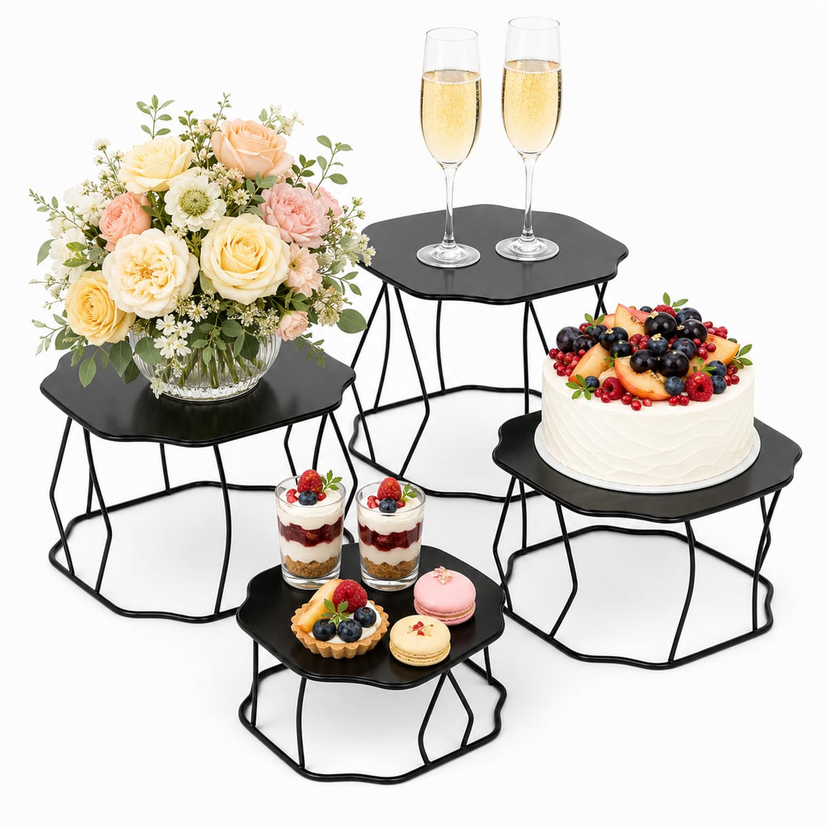 4 Pack Metal Food Display Risers, Pizza Stand with Nesting Design
