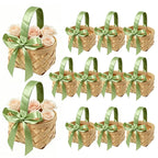 MDEOOSKY 12 Pcs Mini Woven Baskets with Handles, Suitable for Flower Girl Gifts, Ideal for Wedding Favors and Birthday Decorations (Sage Green) Sage Green