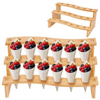 BENECREAT Ice Cream Cone Holder Stand, 12.99x7.36x5.71inch Food Display Rack for Catering Events Natural Wood Cone Display with Sturdy Construction for Parties and Buffets
