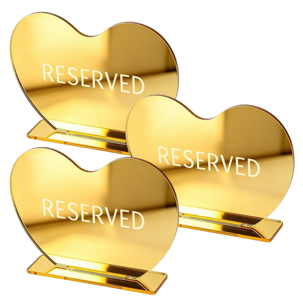 BLMHTWO 3pcs Gold Heart Reserved Table Signs for Wedding Party (4.72*6.3in)