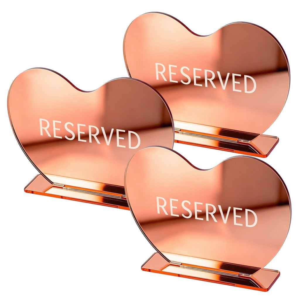 BLMHTWO 3pcs Rose Gold Heart Reserved Signs for Wedding Restaurant (3.94 * 5.5in)
