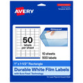 Avery® Durable White Rectangle Waterproof Labels, 1" x 1.5", Laser/Pigment-Based Inkjet Printer Compatible, 500 Printable Labels Total, Great for Branding, Packaging, and More 500 labels