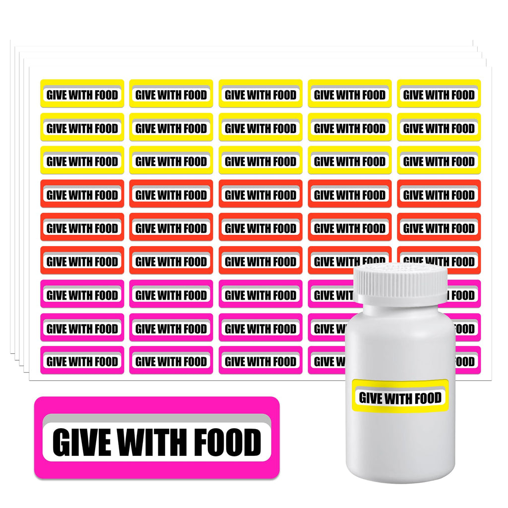 500 Pcs Give with Food Labels 1 x 0.5 Inch Veterinary Medication Stickers for Pet Prescription Bottles Permanent Adhesive Pharmacy Instruction Labels for Vet Clinic Animal Clinic Hospitals