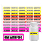 500 Pcs Give with Food Labels 1 x 0.5 Inch Veterinary Medication Stickers for Pet Prescription Bottles Permanent Adhesive Pharmacy Instruction Labels for Vet Clinic Animal Clinic Hospitals