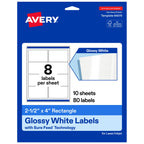 Avery Glossy White Rectangle Labels, 2.5" x 4", Sure Feed Technology, Laser/Inkjet Printer Compatible, 80 Printable Labels Total, Great for Branding, Packaging, and More 80 labels