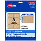 Avery® Kraft Brown Rectangle Labels, 2.5" x 4", Sure Feed Technology, Laser/Inkjet Printer Compatible, 200 Printable Labels Total, Great for Branding, Packaging, Events, and More 200 labels