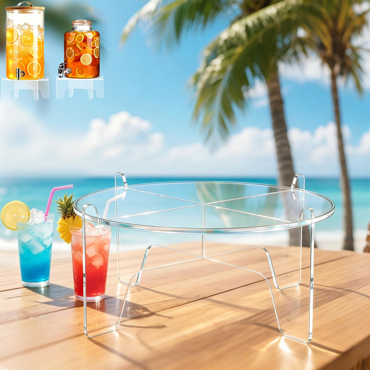 GeeRic Acrylic Beverage Dispenser Stand Only, Clear Heavy Duty Drink Dispenser Riser, Max 8.1 Inch Holder for Glass Beverage Jars, Beach Picnic Party Catering Outdoor
