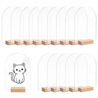 15 Pack Acrylic Sign with Wooden Stands, Arch Table Numbers 3.7x6 Inch Clear Blank Arced Sheets for DIY Wedding Centerpiece Party Decor