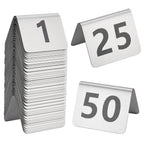 FINGERINSPIRE 50 Pcs Stainless Steel Table Order Numbers 1-50 1.97x1.65x1.34 inch Arched Shape Number Holders Restaurant Metal Table Number Signs for Cafe Dining and Banquet Events