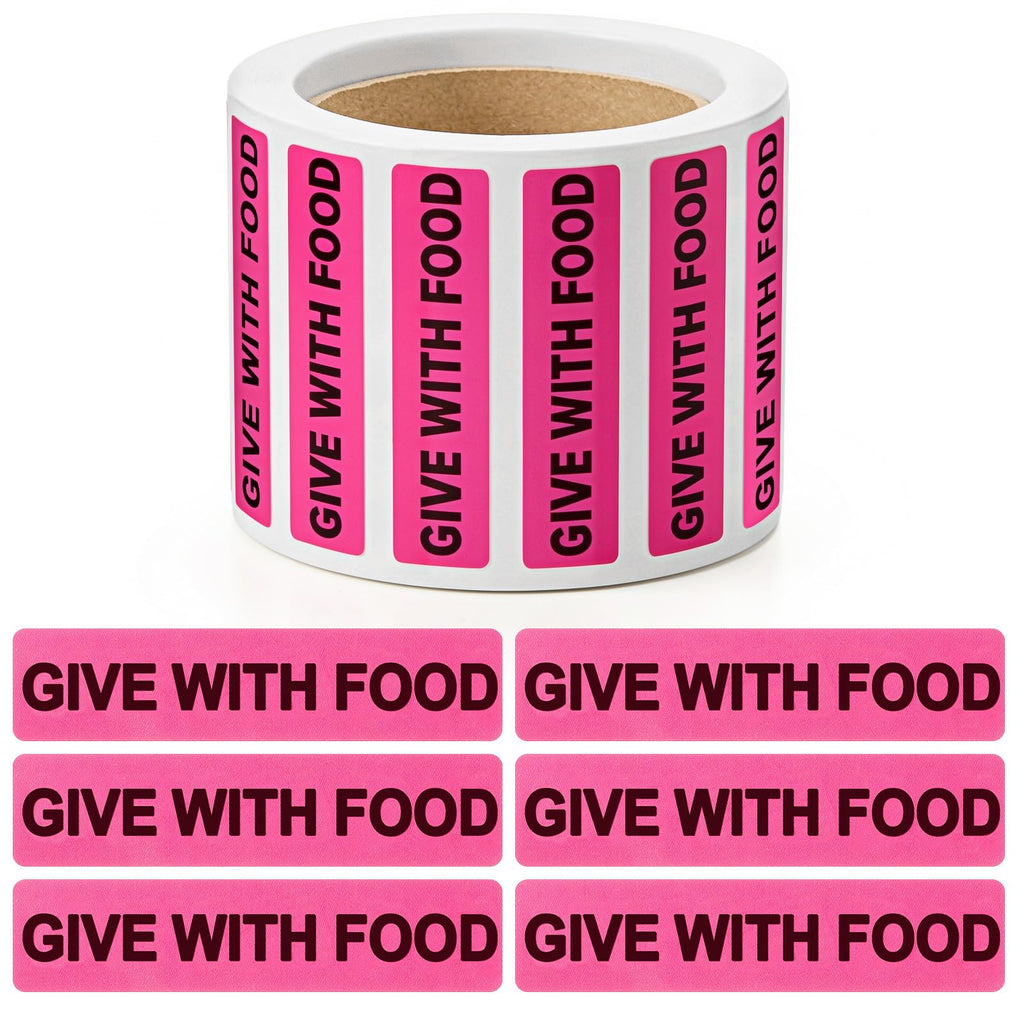 Affrolling Give with Food Veterinary Labels Stickers 0.375” x 1.625”, 500 Labels/1 Roll, Fluorescent Pink Medication Instruction Labels Sticker for Medical Veterinary Clinic Hospital Pet Care Supplies