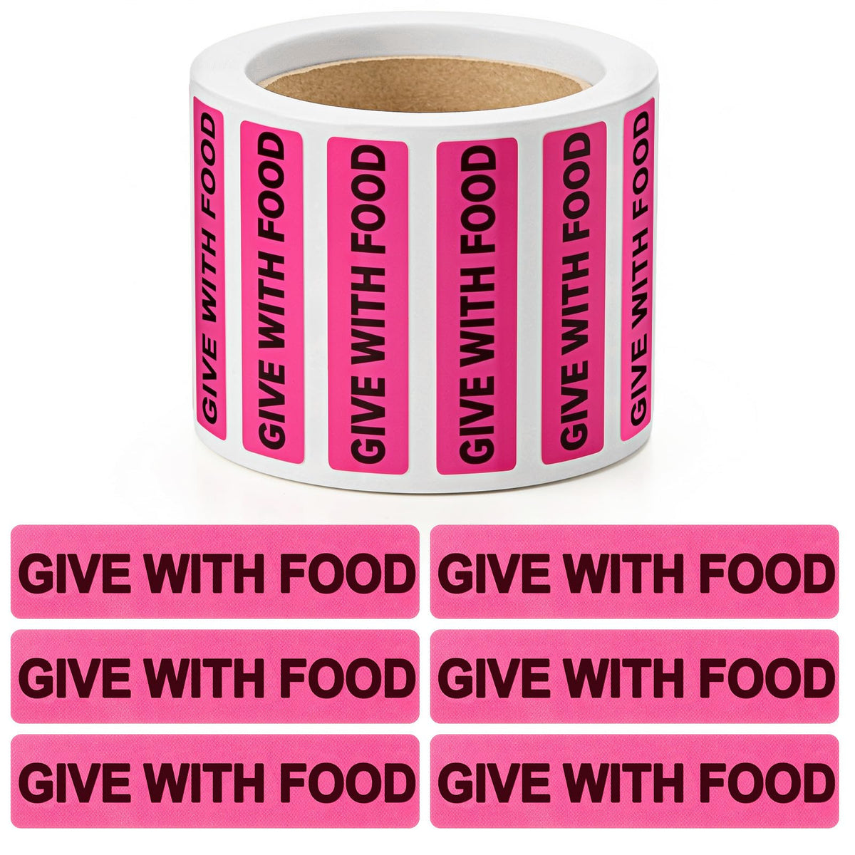 Affrolling Give with Food Veterinary Labels Stickers 0.375” x 1.625”, 500 Labels/1 Roll, Fluorescent Pink Medication Instruction Labels Sticker for Medical Veterinary Clinic Hospital Pet Care Supplies