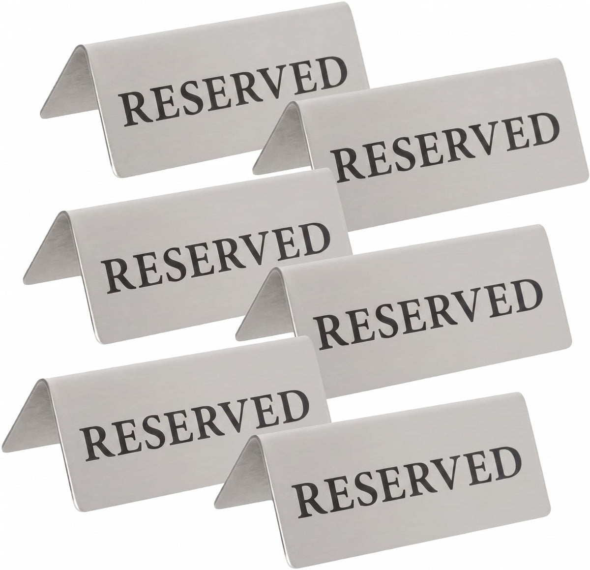 Reserved Table Signs Set of 6 - Heavy Stainless Steel Table Reservation Plates - Durable, Stackable and Waterproof Metal Signs for Restaurants, Hotels, Bars, Cafés, Weddings and Events Design 2