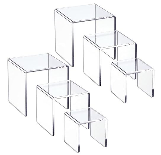 （6pack） Acrylic Display Riser Stand Set - Clear Stackable Showcase Shelves for Desserts, Jewelry, Toys & More - Multiple Sizes, Protective Film, Easy Clean Tiered Display for Kitchen