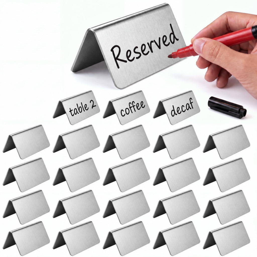 Tudomro 24 Pack Stainless Steel Table Tent Sign 3x1.5" for Party Buffet