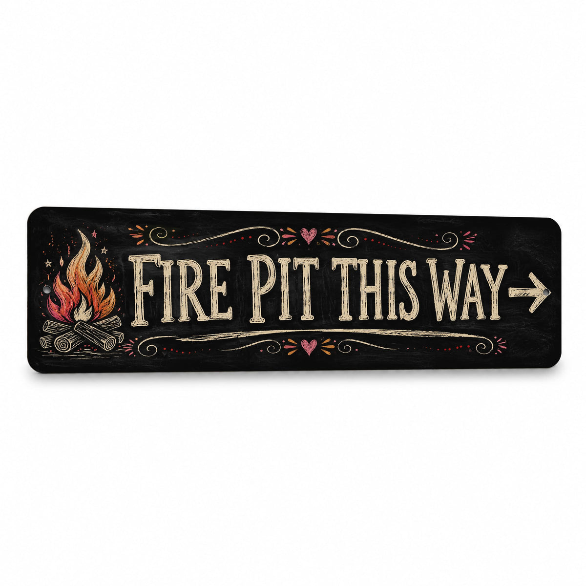 Fire Pit This Way – Chalkboard BBQ Backyard Metal Sign 15x5