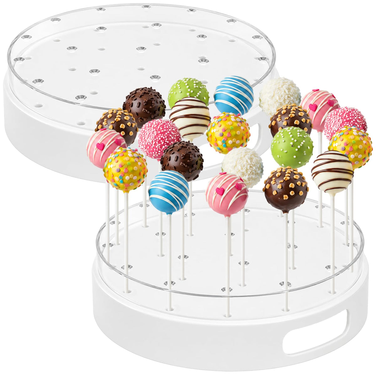 2 Pack Cake Pop Stand, Clear Acrylic 22 Hole Candy Display Stand, Double-Layer Round Lollipop Holder with Handles for Birthday Party Dessert Table, Wedding