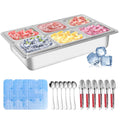 Countertop Ice Food Serving Display Tray with 6 Pan, Portable Salad Bar Buffet Station for Home, Cold Food Buffet Tray, Keep Food Cold Outdoor Buffet, Pizza Topping Station Cooling Trays for Food