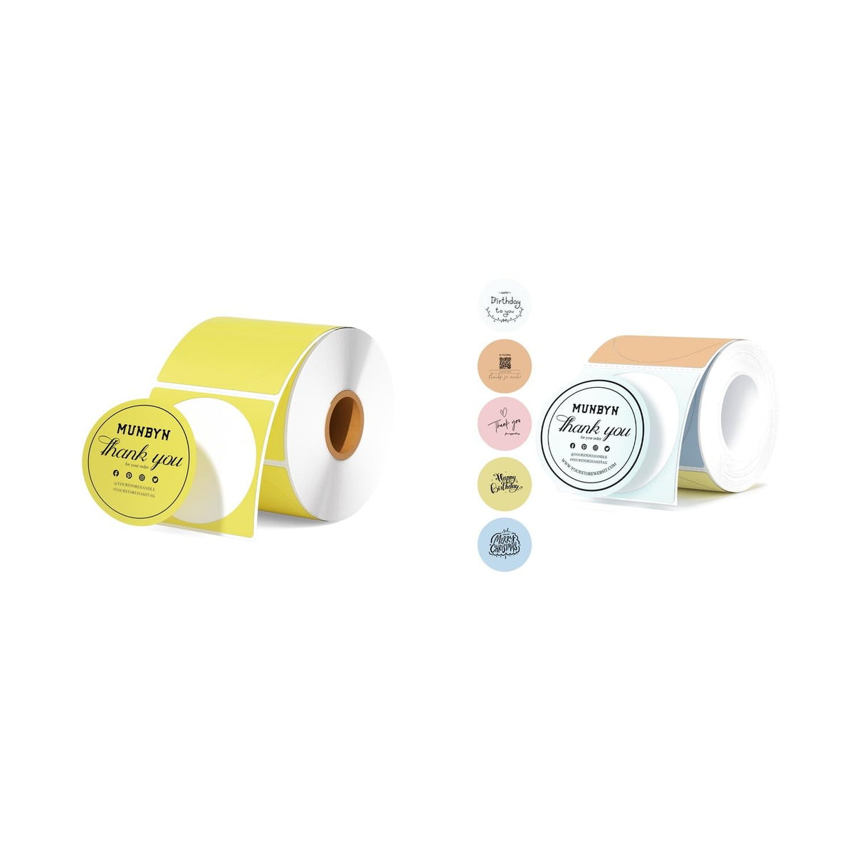2 Inch Yellow Circle Thermal Sticker Labels+2 Inch Round Thermal Labels